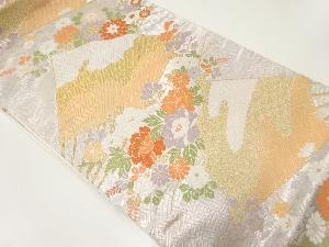 扇に花模様織出し袋帯